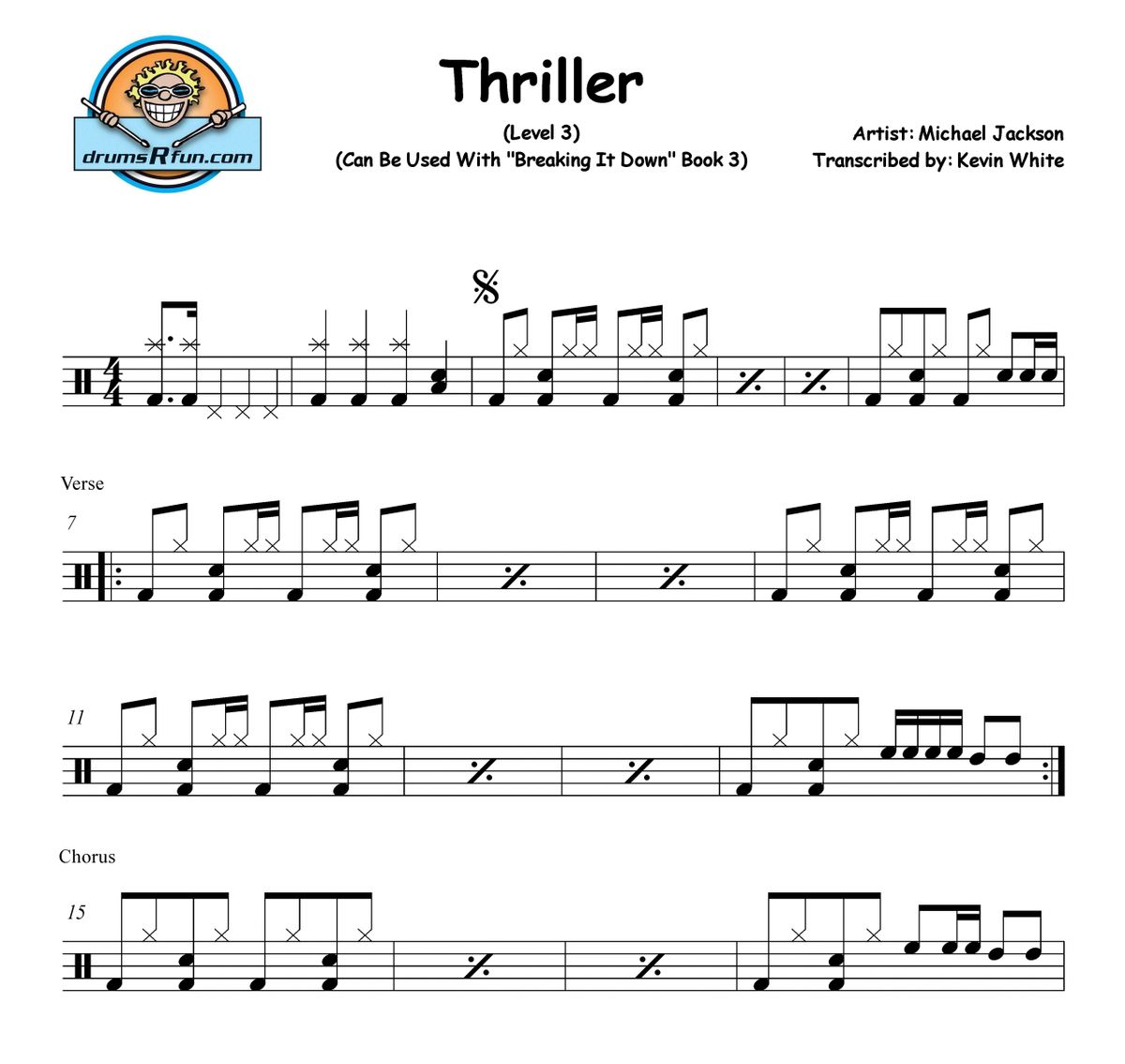 Michael Jackson, Thriller Drum Transcription Level 3